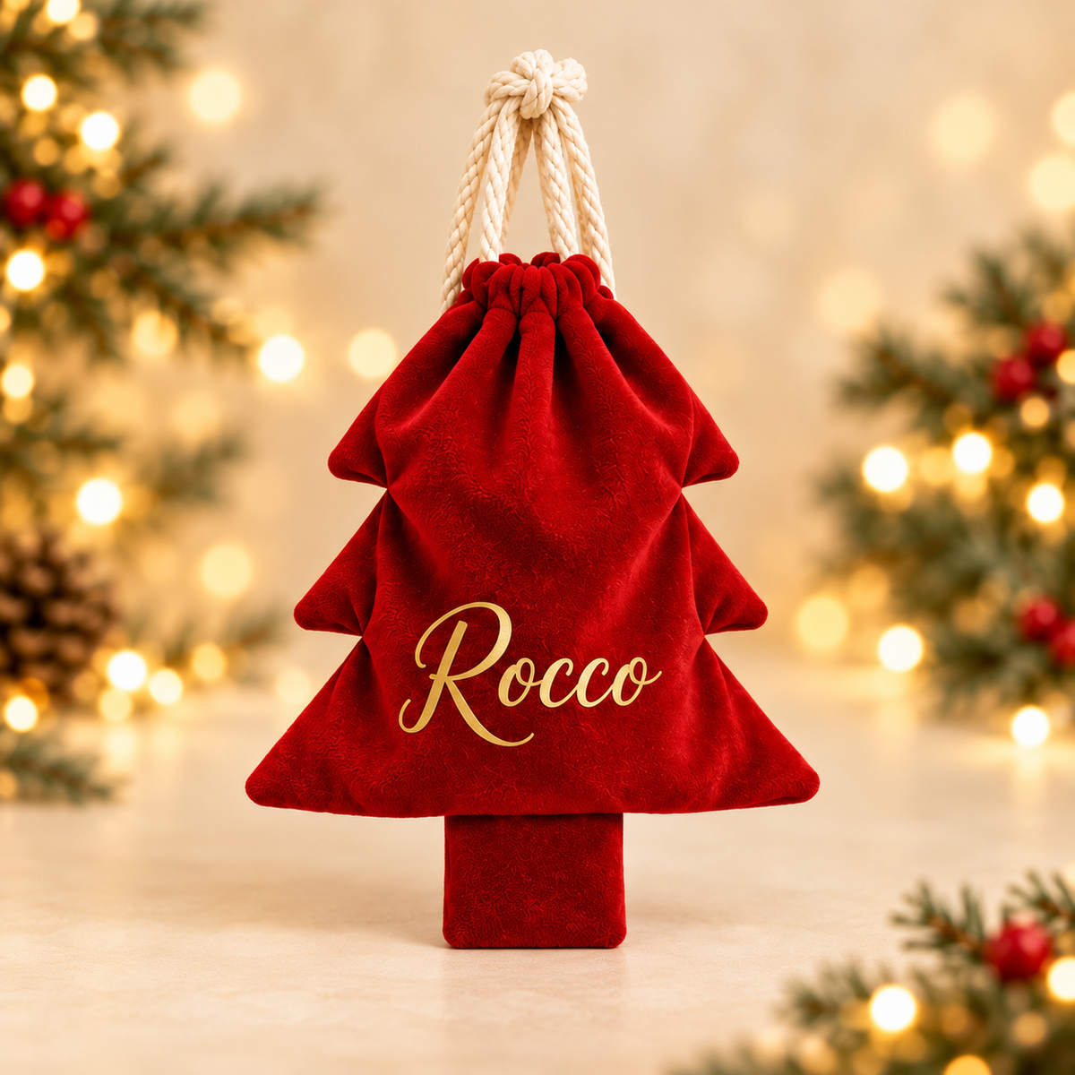 Personalisiertes Tannenbaum-Säckli aus Samt