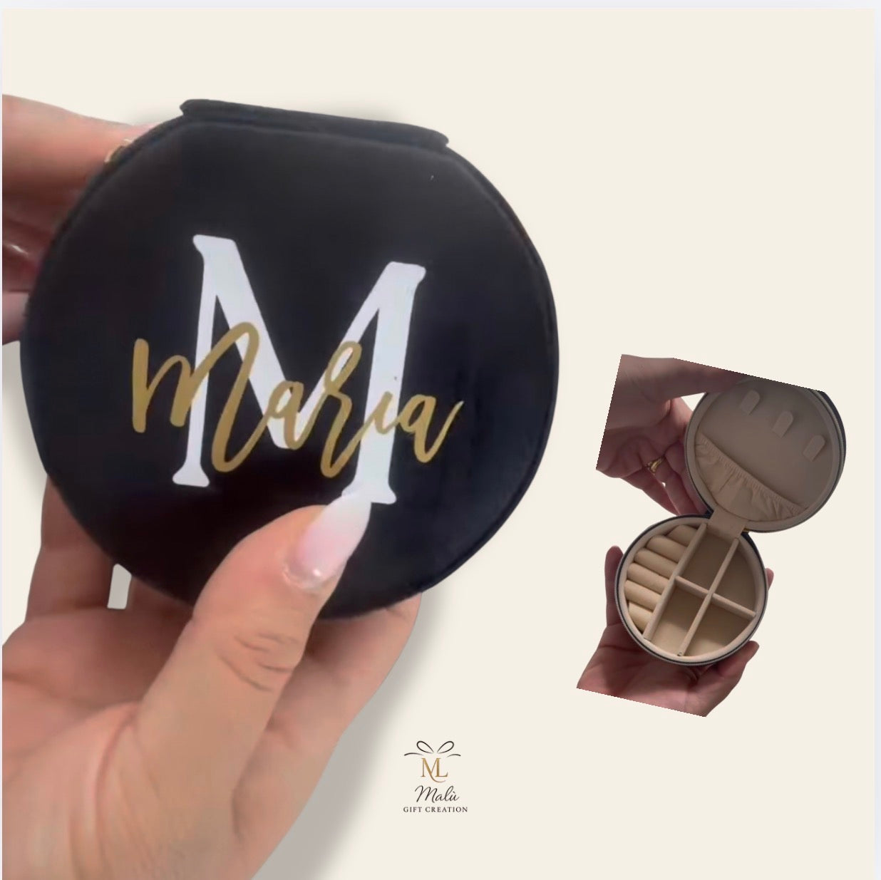 Personalisierte Schmuckbox aus Samt & Kunstleder