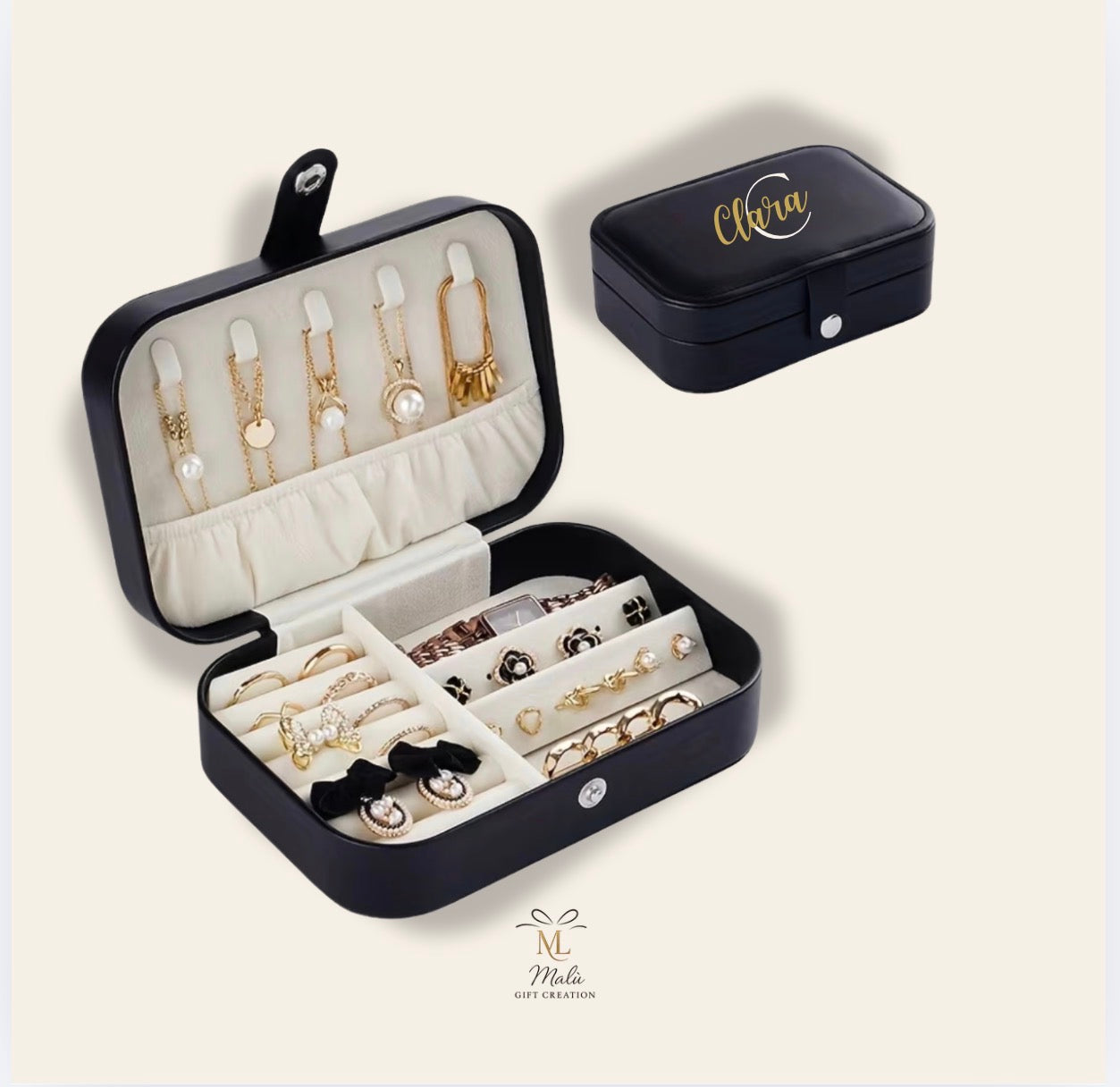 Personalisierte Schmuckbox aus Samt & Kunstleder