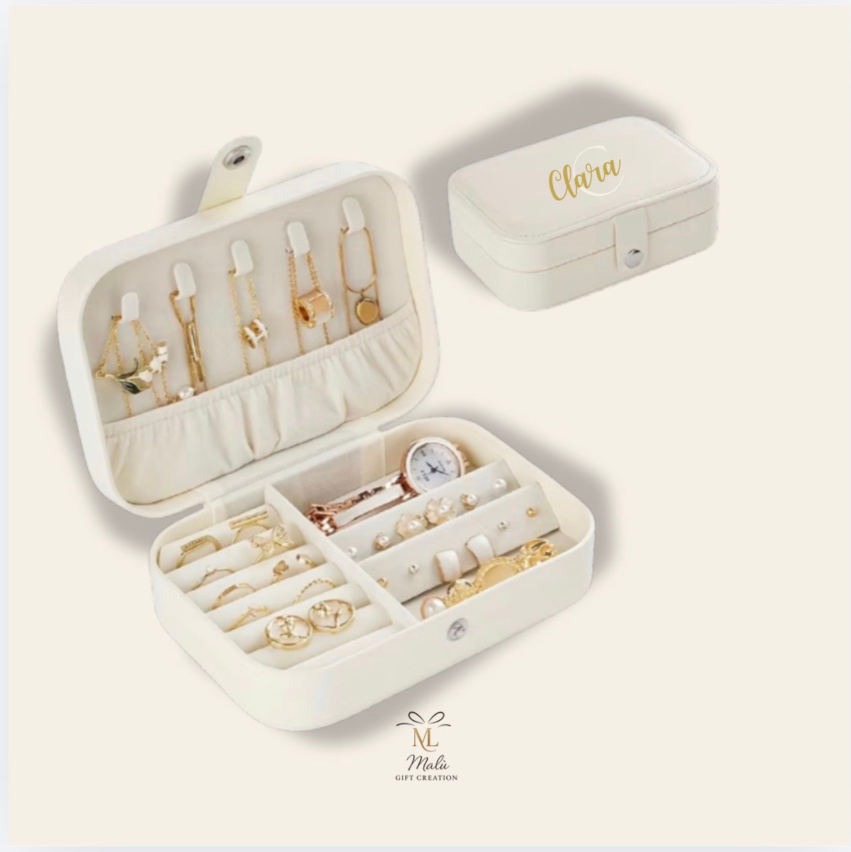 Personalisierte Schmuckbox aus Samt & Kunstleder