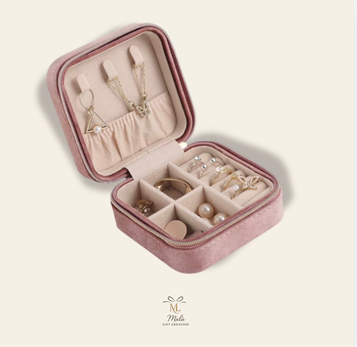 Personalisierte Schmuckbox aus Samt & Kunstleder