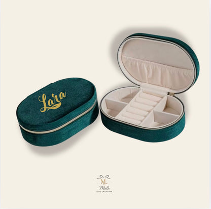 Personalisierte Schmuckbox aus Samt & Kunstleder