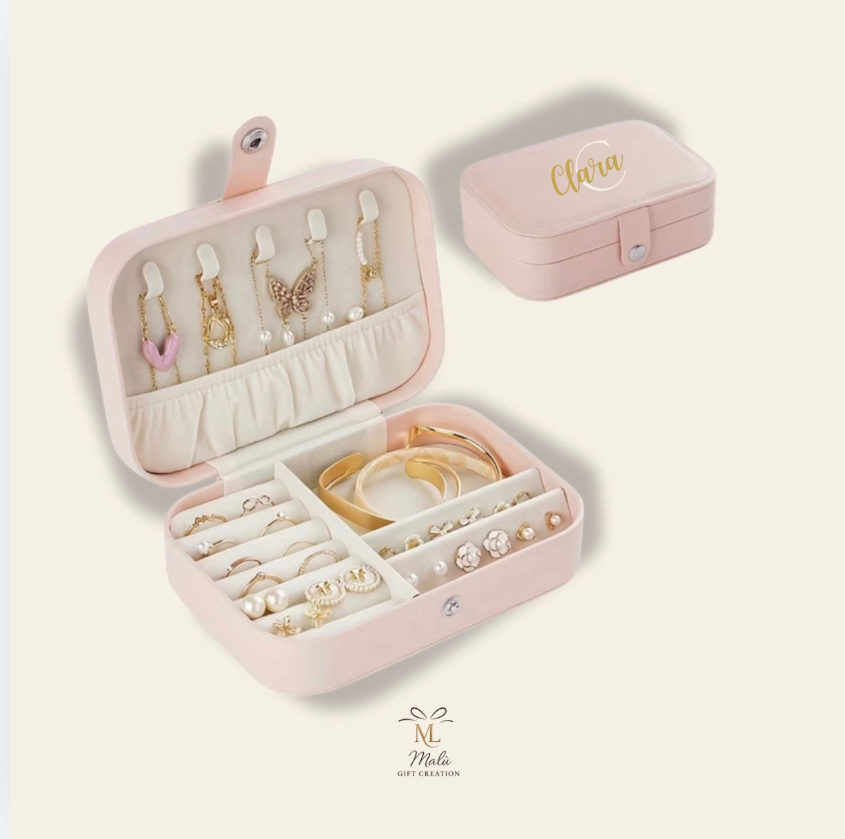 Personalisierte Schmuckbox aus Samt & Kunstleder