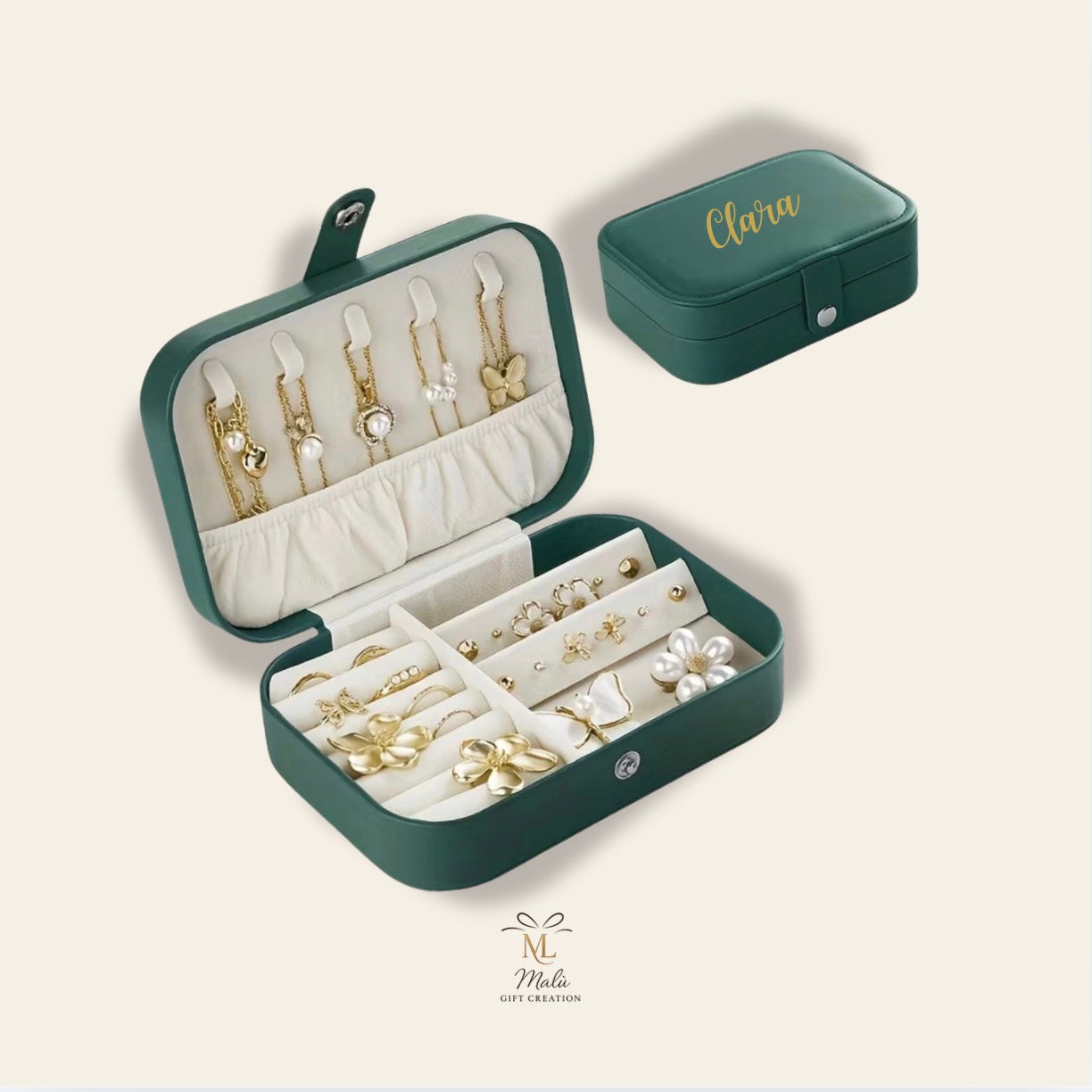 Personalisierte Schmuckbox aus Samt & Kunstleder
