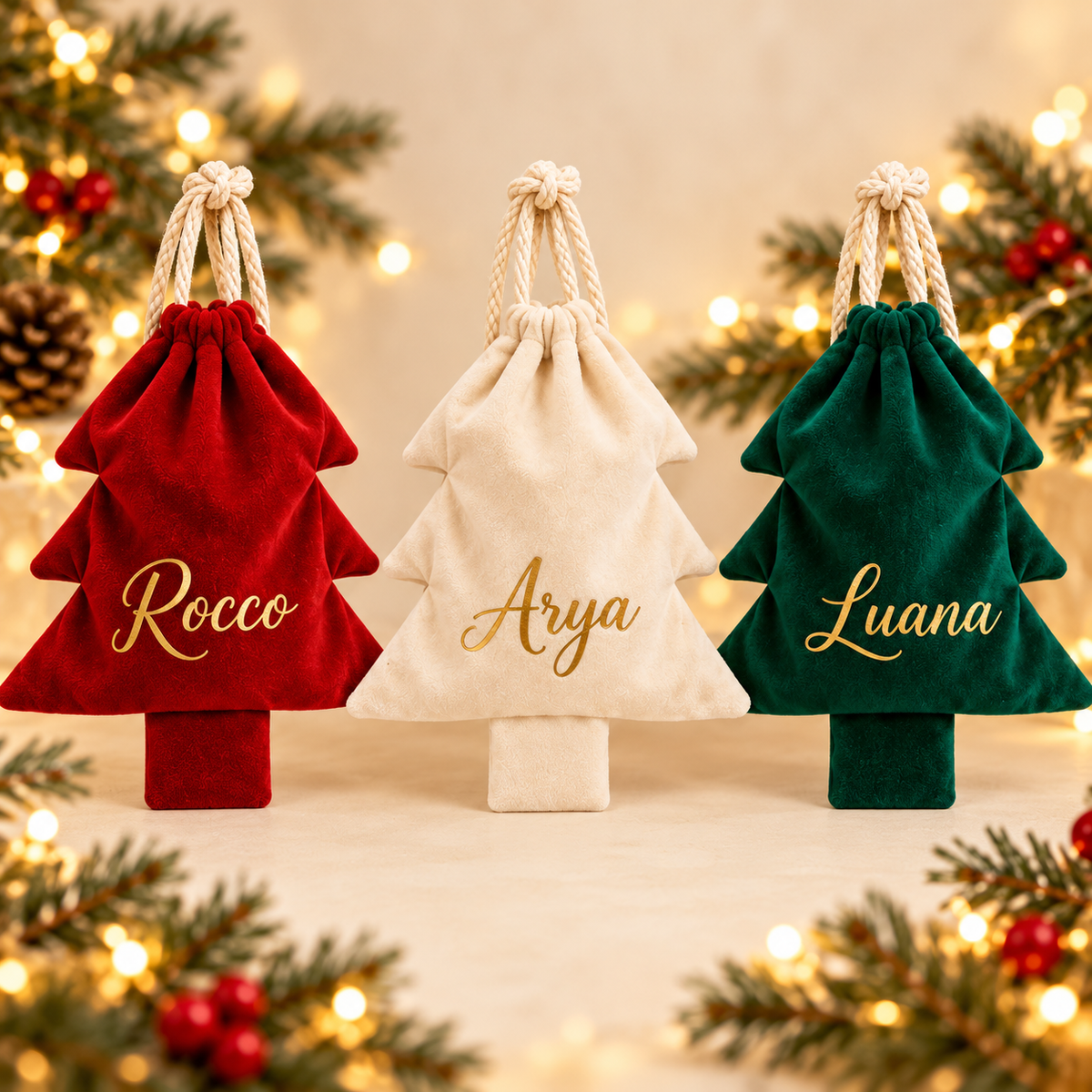 Personalisiertes Tannenbaum-Säckli aus Samt