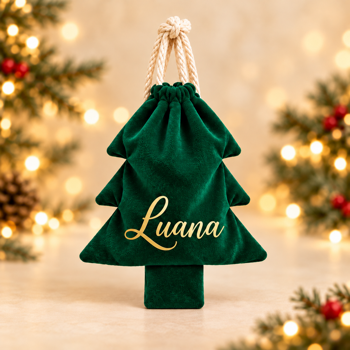 Personalisiertes Tannenbaum-Säckli aus Samt